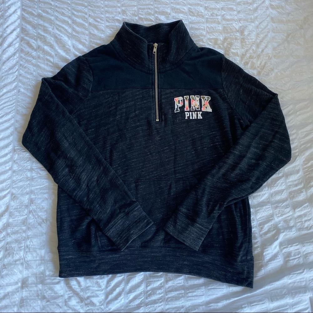 PINK Multicolored Black & White Quarter Zip Sweatshirt, Size Medium.
